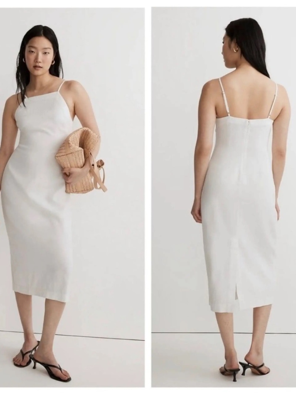 Madewell Goldie Linen Midi White Spring Summer Dress Sz 4 MSRP $110